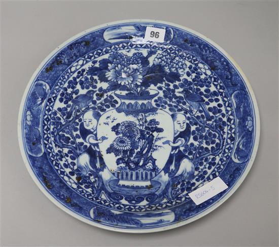 A 19th century Chinese blue and white dish 35cm diam